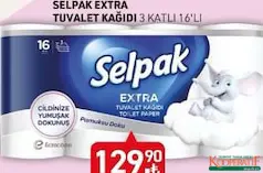 SELPAK EXTRA TUVALET KAĞIDI 3 KATLI 16'LI fiyat ve kampanya bilgisi
